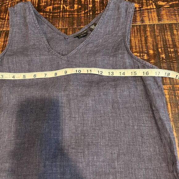 TAHARI 100% Linen Blue Sleeveless To The Knee Dress With Buttons As Accent XS - Picture 5 of 6